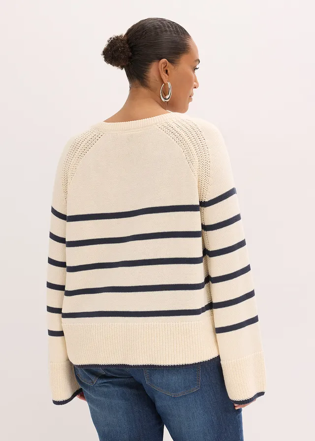 Trui met contrastrerende strepen, Kleur: parelwit/donkerblauw gestreept