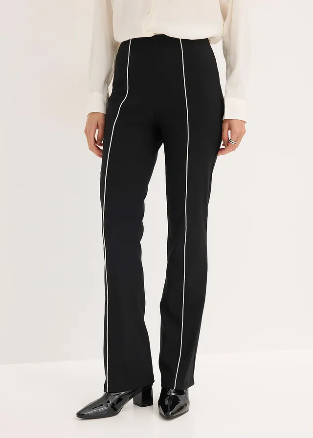 Pantalon flare en bengaline extensible, Couleur: noir-écru