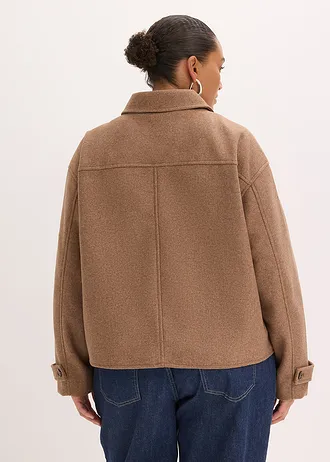 Korte jas in wollen look, Kleur: kastanjebruin mêlee