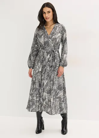 Maxi jurk, Kleur: zwart-parelwit slangenprint