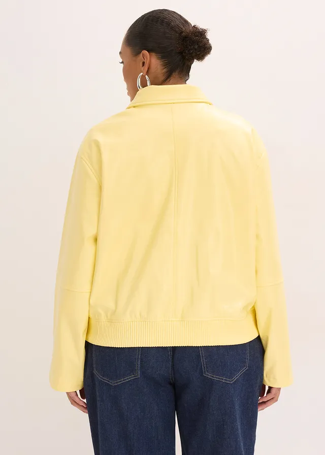 Korte jas van imitatieleer, Kleur: lichtgeel