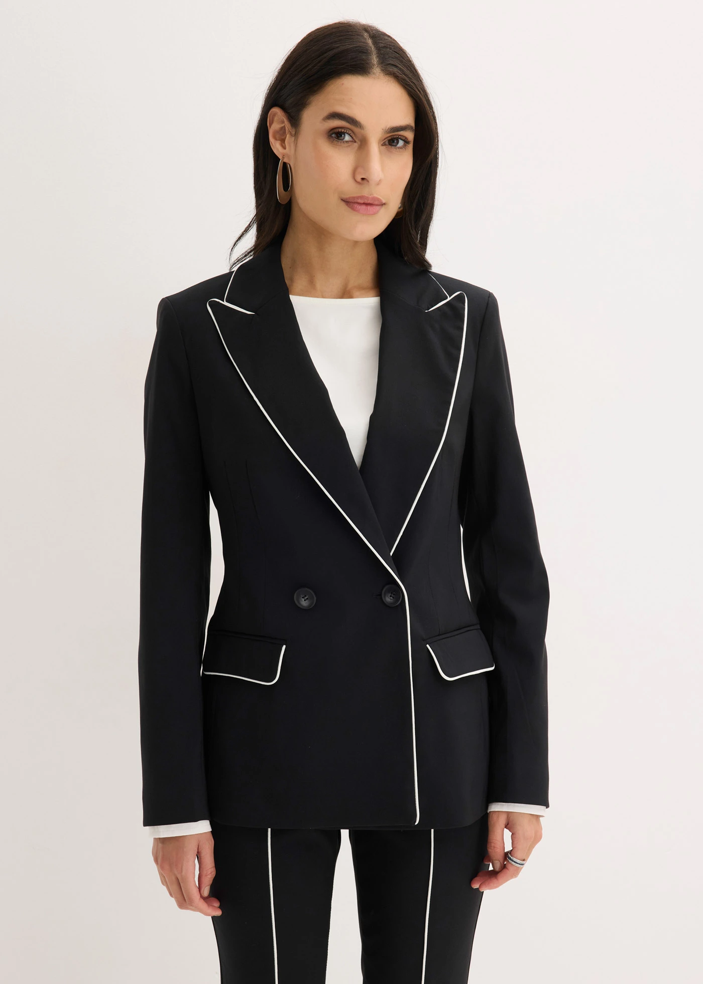 Blazer stretch din bengalină • negru/ecru • magazin bonprix