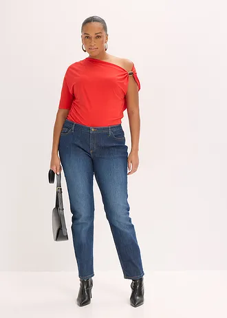 Shirt met asymmetrische halslijn, Kleur: aardbeirood