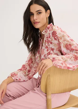 Chiffon tuniek met strikdetail • lichtroze gebloemd • bonprix online shop