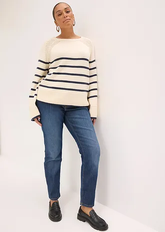 Trui met contrastrerende strepen, Kleur: parelwit-donkerblauw