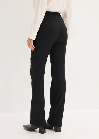 Bengaline stretch broek, flared, Kleur: zwart/wolwit