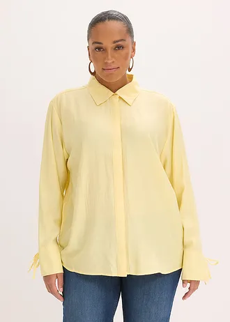 Overhemdblouse in een soepele viscosemix, Kleur: lichtgeel