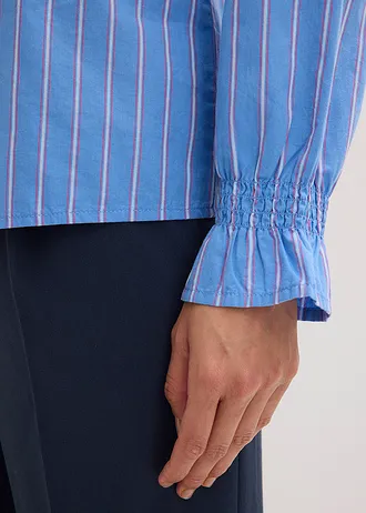 Puplin blúz fodros gallérral • középkék/fehér/pinklady csíkos • bonprix áruház