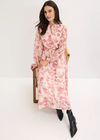 Rochie din șifon cu cordon (set de 2 piese) • roz deschis înflorat • magazin bonprix