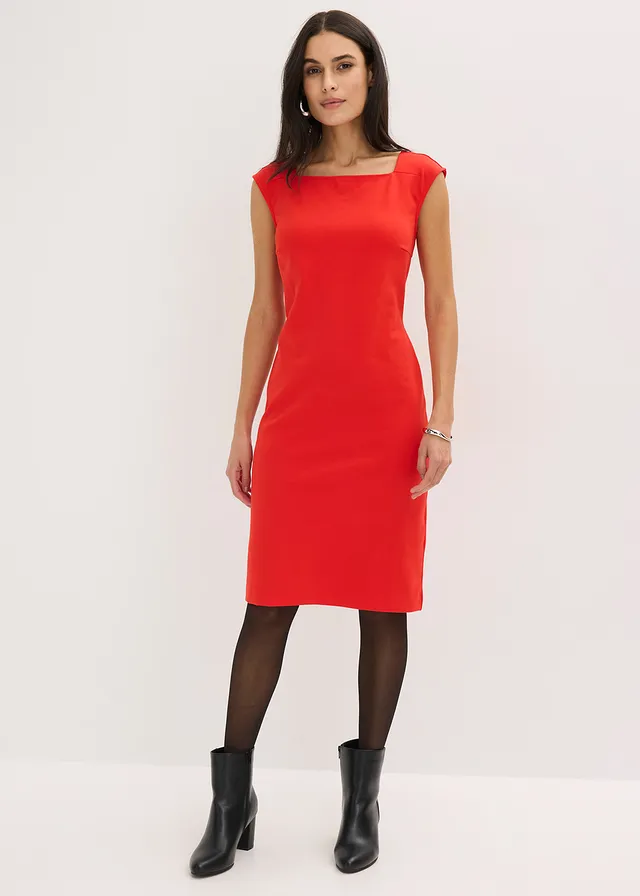 Robe fourreau en Punto di Roma, Couleur: fraise