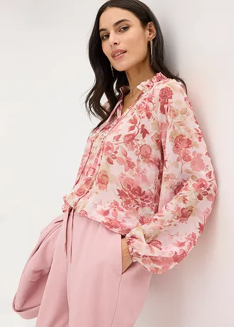 Tunique en mousseline avec lien à nouer • rose clair floral • Boutique bonprix