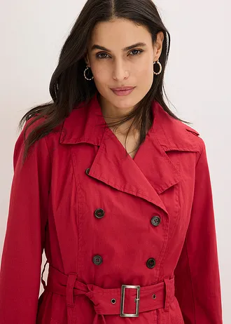 Trench-coat long ceinturé à la taille • rouge cerise • Boutique bonprix