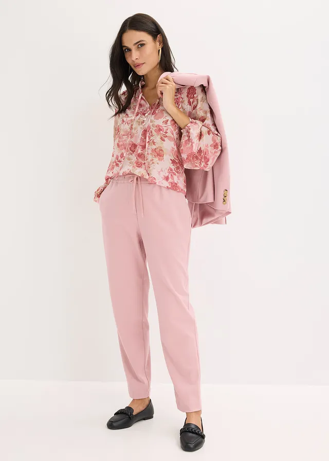 Chiffon tuniek met strikdetail, Kleur: lichtroze gebloemd