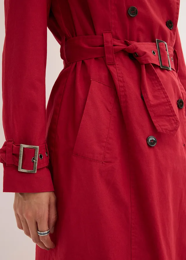 Lange trenchcoat met een ceintuur • kersenrood • product-page.page-title-suffix
