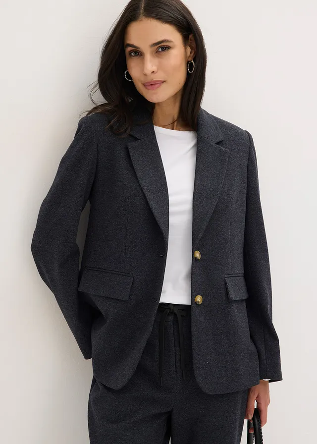 Stretch blazer met één rij knopen • donkerblauw gemêleerd • product-page.page-title-suffix