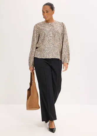 Blouse in een viscosemix, Kleur: wolwit-zwart luipaardprint