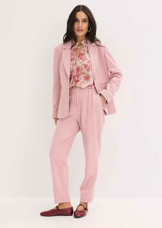Stretch blazer met één rij knopen, Kleur: rookorchidee gemêleerd