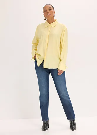 Košilová halenka ze splývavé viskózové směsi, barva: světle žlutá