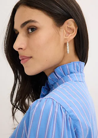 Popeline blouse met rucheskraag • middenblauw-pinklady-wit • bonprix online shop