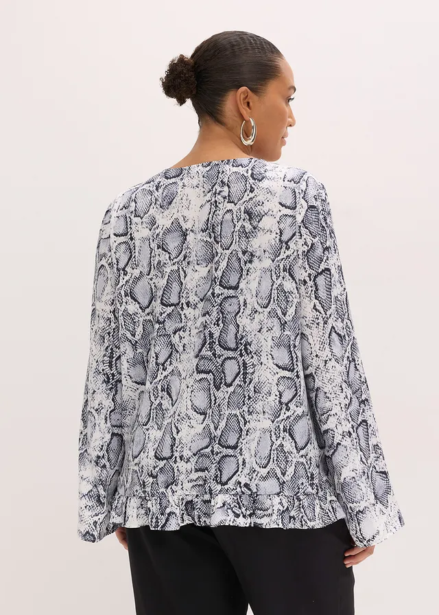 Tuniek van soepel satijn, Kleur: zwart-wit slangenprint