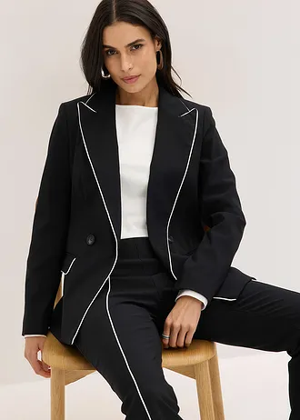 Blazer stretch din bengalină • negru/ecru • magazin bonprix