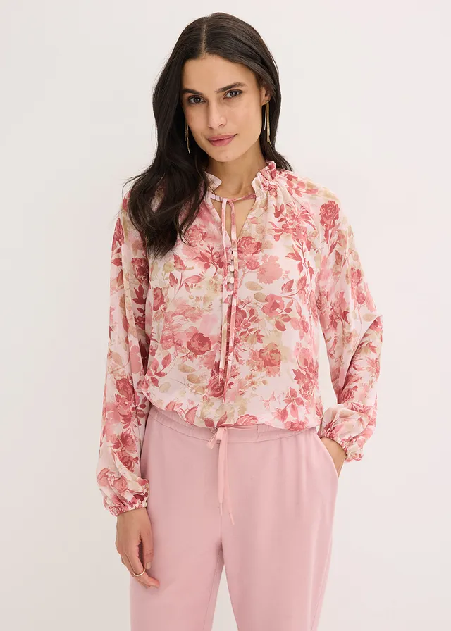 Tunique en mousseline avec lien à nouer, Couleur: rose clair floral