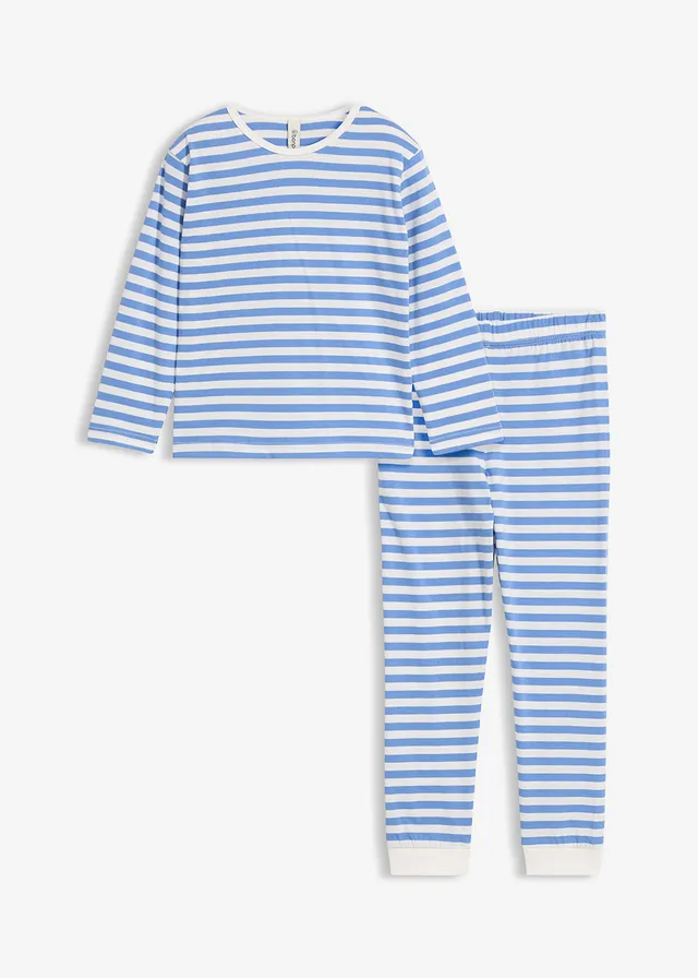 Pyjama van zacht katoen, Kleur: wolwit-hemelblauw gestreept