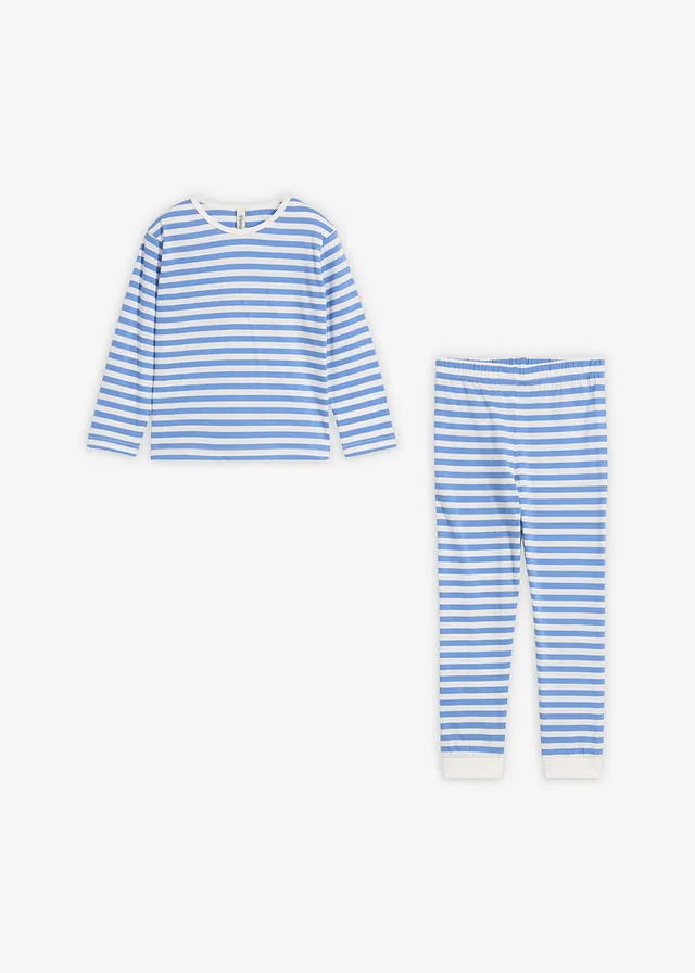 Pyjama van zacht katoen, Kleur: wolwit-hemelblauw gestreept