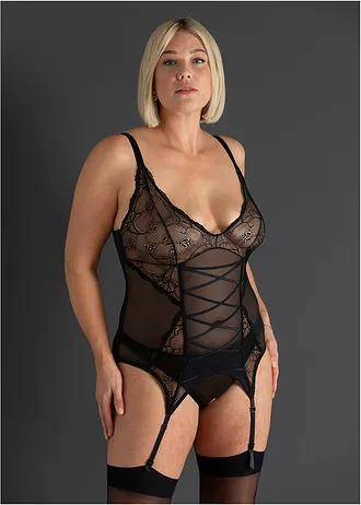 Jarreteltop en slip (2-dlg. set), Kleur: zwart