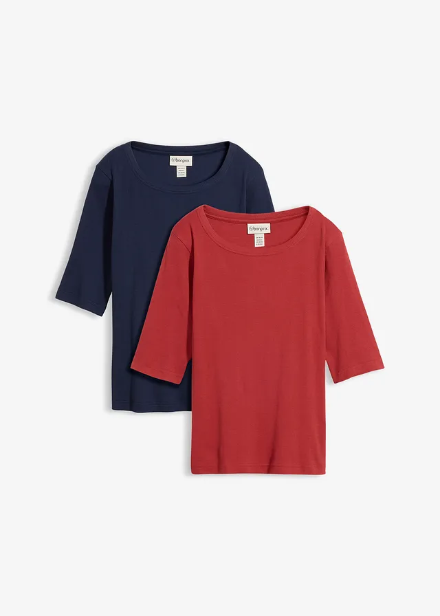 Shirt w prążek, z bawełną organiczną (2 szt.) - Bonprix