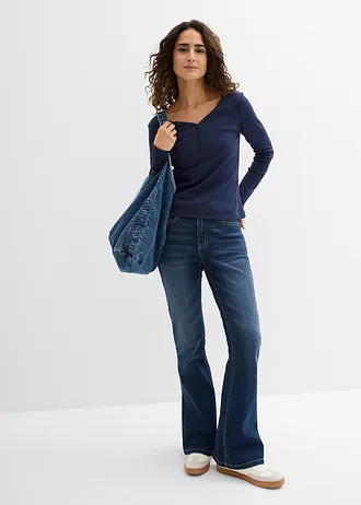 T-shirt manches longues 100% coton, Couleur: bleu foncé