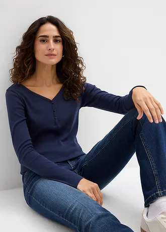 Bluză cu mâneci lungi din bumbac organic 100% • bleumarin • magazin bonprix