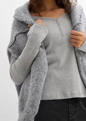 Bluză cu mâneci lungi din bumbac organic 100% • gri deschis melanj melanj • magazin bonprix