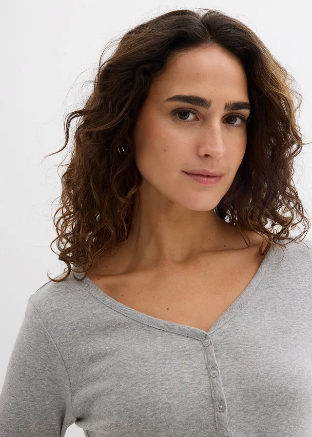 T-shirt manches longues 100% coton • gris clair chiné • product-page.page-title-suffix