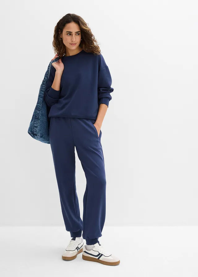 Sweater van zacht scuba donkerblauw