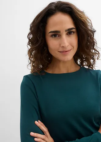 Bluză cu mâneci lungi din bumbac organic 100% • verde profund • magazin bonprix