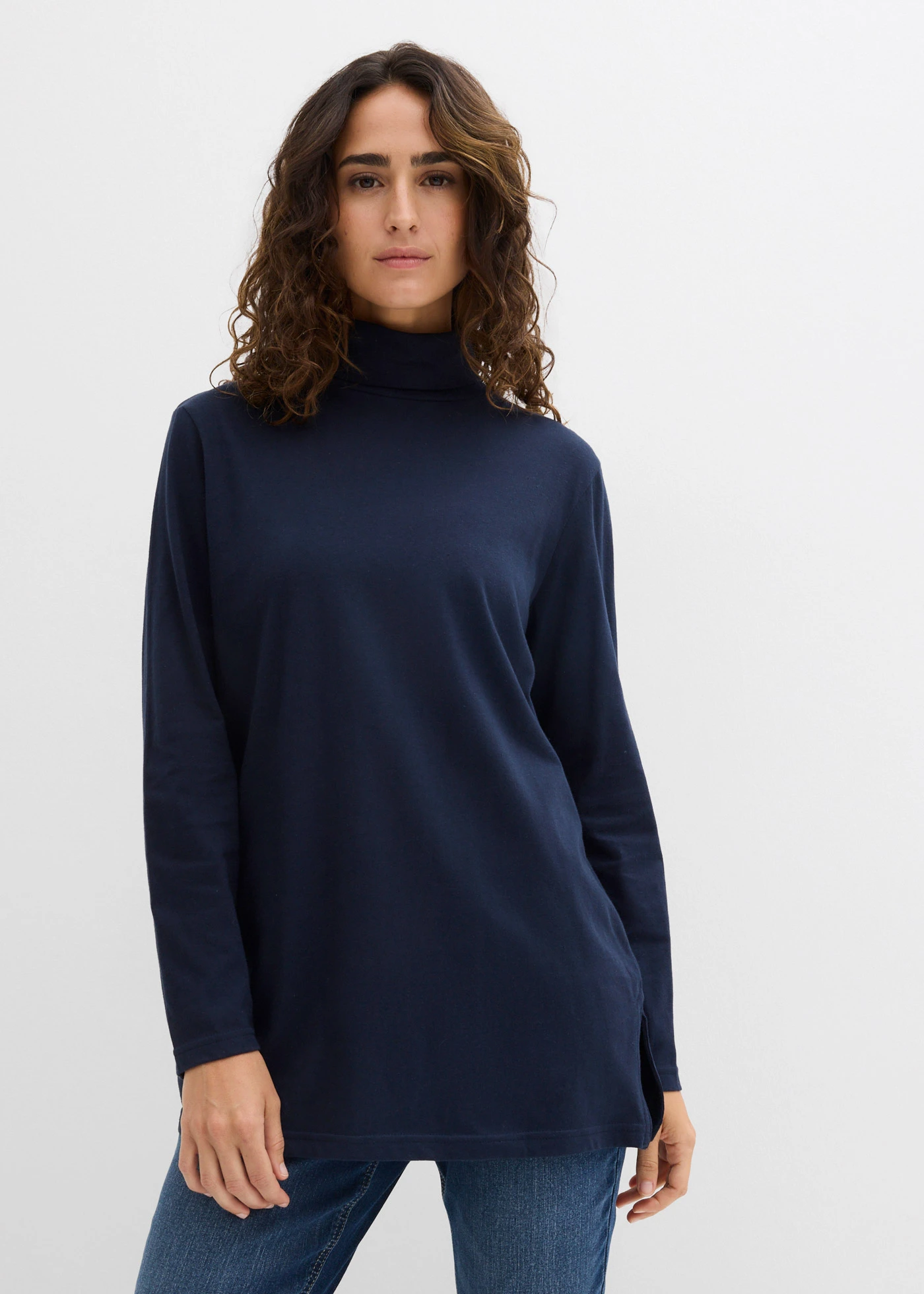 T-shirt col roulé 100% coton • bleu foncé • Boutique bonprix