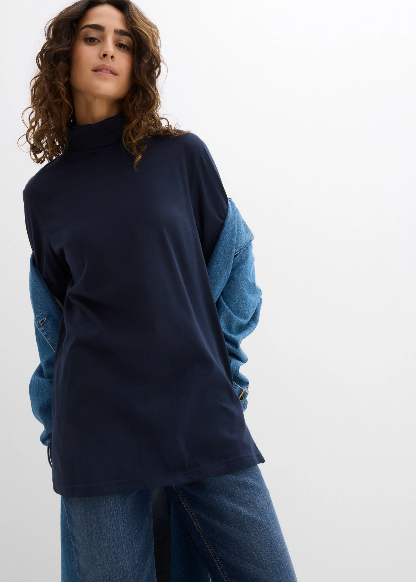 T-shirt col roulé 100% coton • bleu foncé • Boutique bonprix