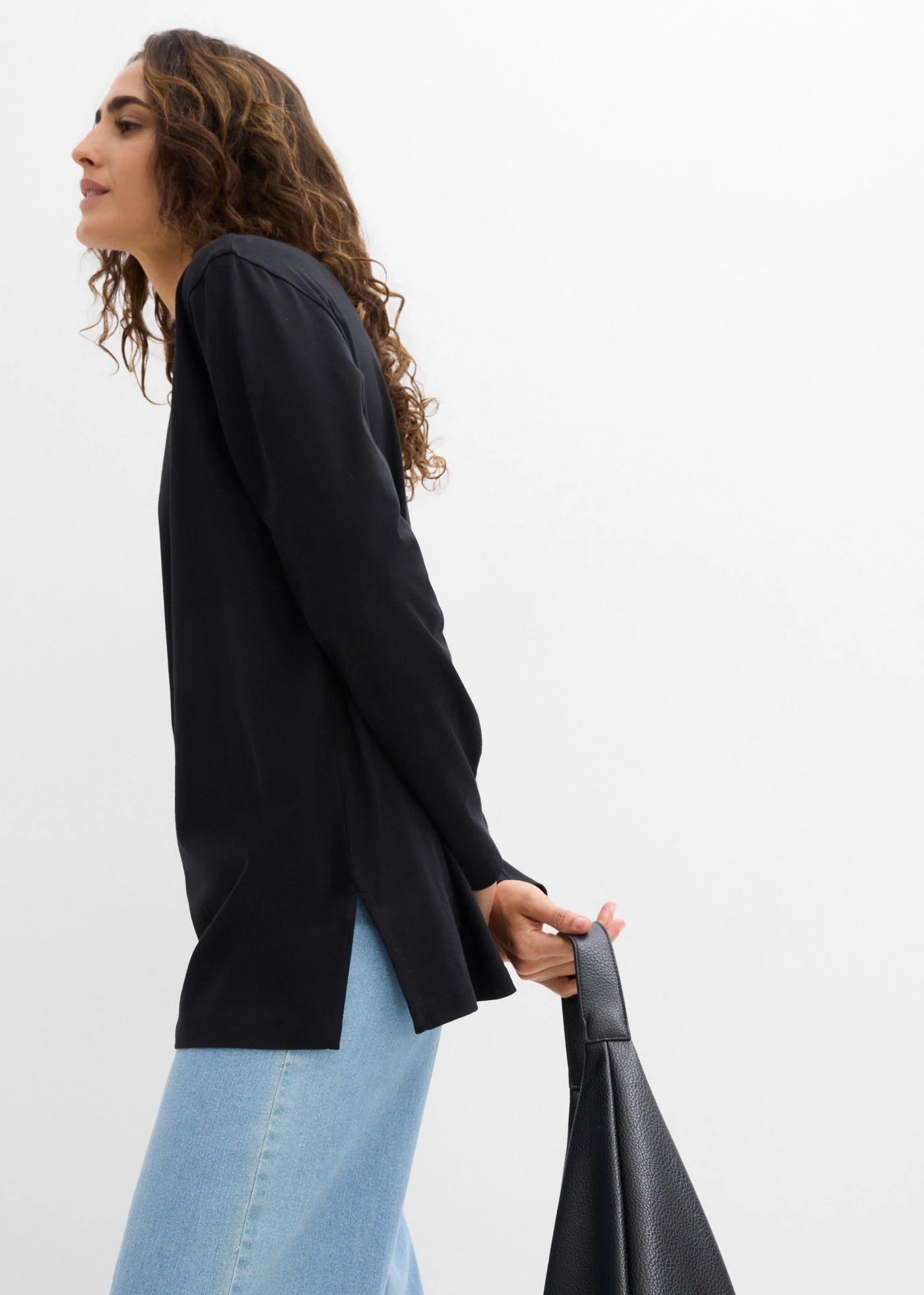 Długa bluzka z czystej bawełny organicznej • czarny • sklep bonprix