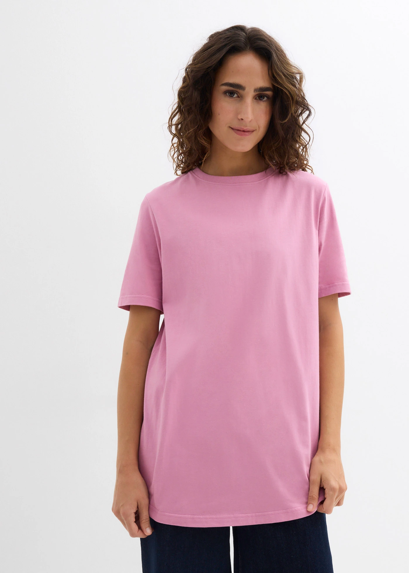 Długi T-shirt z czystej bawełny organicznej (2 szt.) • granatowy+róż malwowy • sklep bonprix