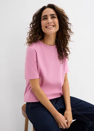 Długi T-shirt z czystej bawełny organicznej (2 szt.) • granatowy+róż malwowy • sklep bonprix