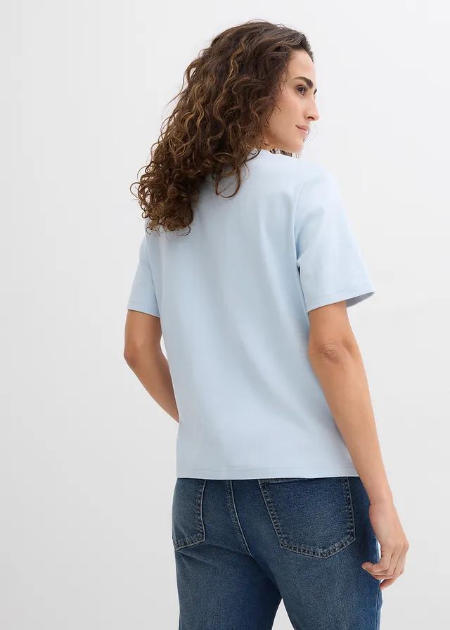 Bluză tricot din jerse greu din bumbac organic (set/2 buc.) • albastru pudrat-bleumarin • magazin bonprix