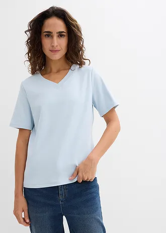 Zwaar jersey shirt van puur biologisch katoen (set van 2), Kleur: poederblauw-donkerblauw