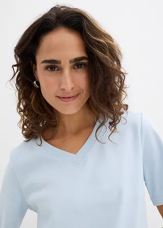 Zwaar jersey shirt van puur biologisch katoen (set van 2) • poederblauw-donkerblauw • bonprix online shop