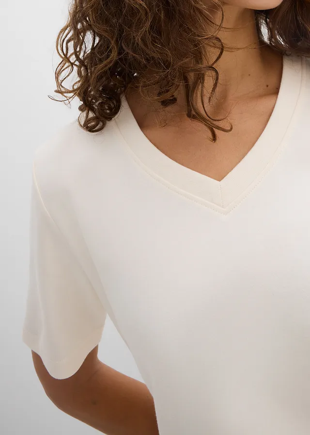 Bluză tricot din jerse greu din bumbac organic (set/2 buc.) • alb perlat-negru • magazin bonprix
