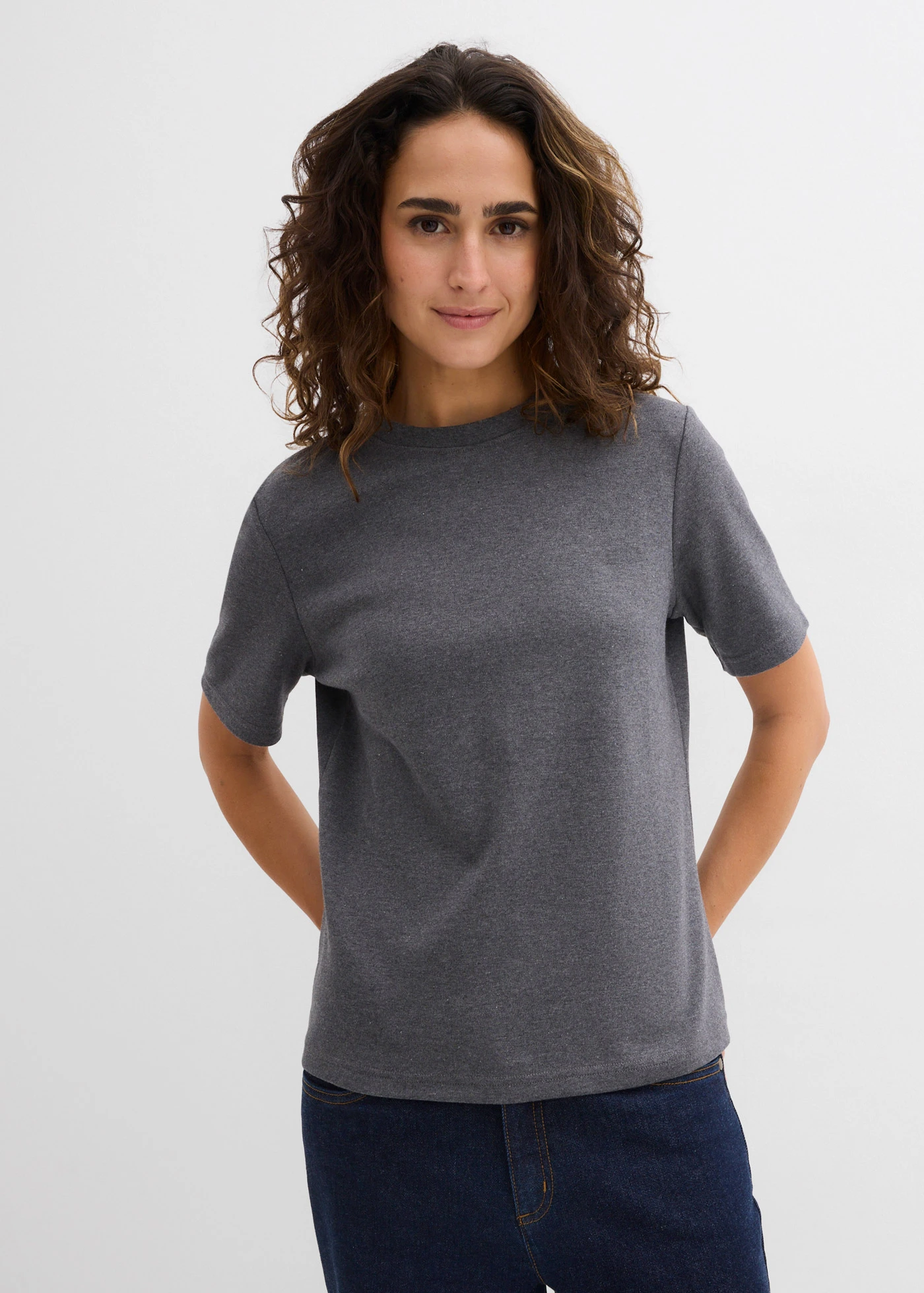 Heavy jersey shirt van biologisch katoen (set van 2) • grijs gemêleerd-donkerblauw gemêleerd • bonprix online shop