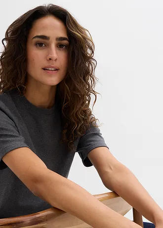 Lot de 2 T-shirts épais en jersey 100% coton • gris chiné-bleu foncé chiné • Boutique bonprix