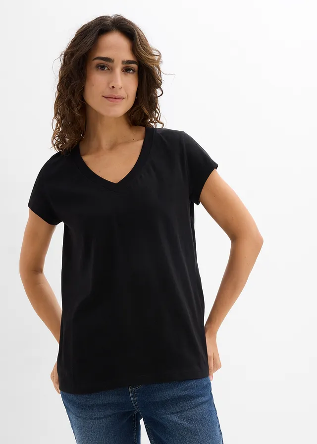 Lot de 2 T-shirts 100% coton, Couleur: noir / blanc