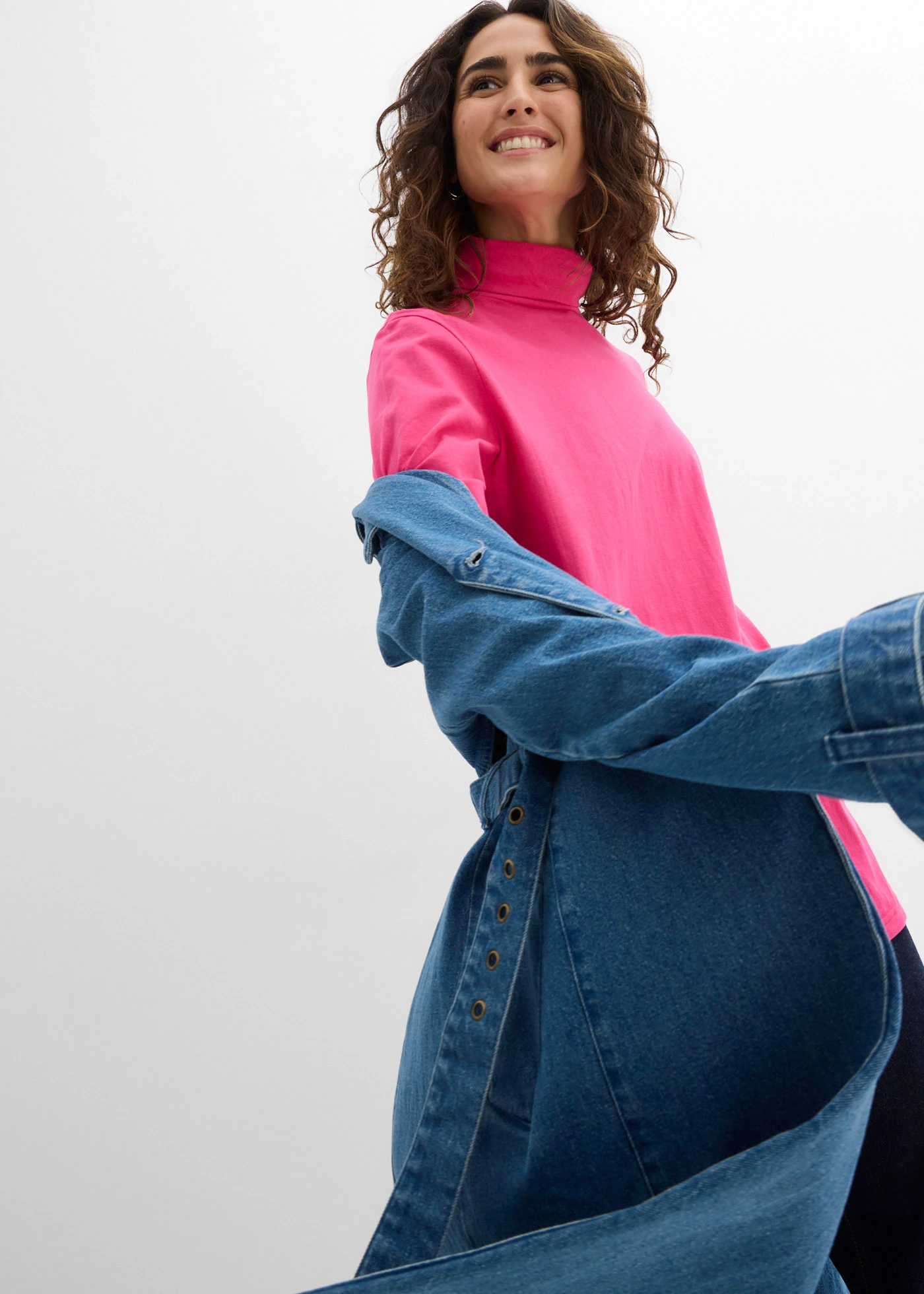 T-shirt col roulé 100% coton • fuchsia • Boutique bonprix