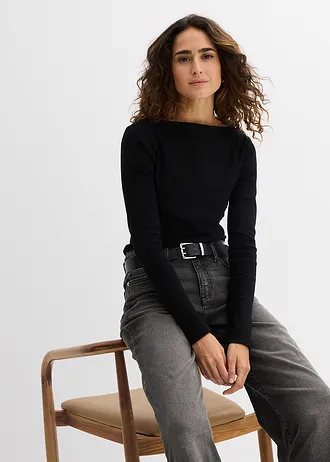 Accentuerend geribd shirt • zwart • bonprix online shop